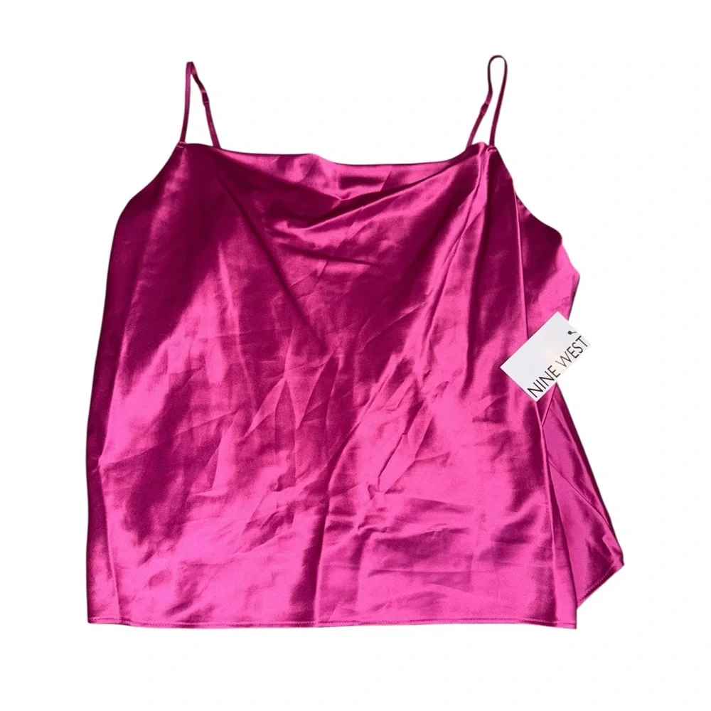 Nine West Satin Slip Style Tank Top Pink XL NWT Evening Cami - Picture 8 of 11